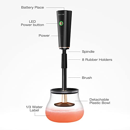 Nicare Makeup Brush Cleaner And Dryer Machine, Electric Cosmetic Automatic Brush Spinner With 8 Size Rubber Collars, Wash And Dry In Seconds, Deep Cosmetic Brush Spinner For Brushes #TOP4