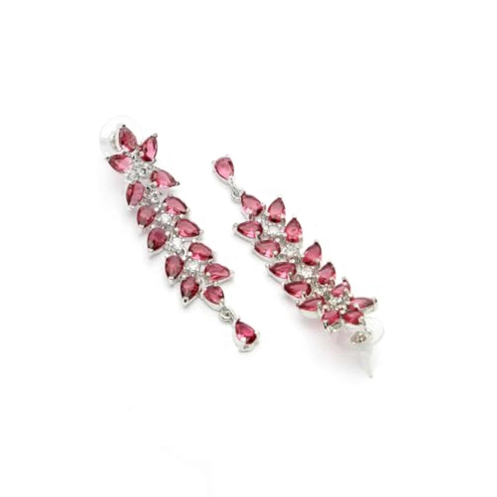 Rhodium-Plated Leaf American Diamond Necklace Set with Earrings