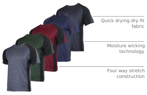 Image of Real Essentials 5 Pack: Men's Dry-Fit Short Sleeve Crew Neck T Shirts Fitness Running Gym Workout Cool Exercise Athletic Tee