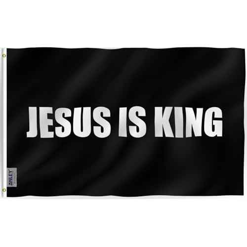 Anley Fly Breeze 3x5 Foot Jesus is King Flag - Vivid Color and Fade Proof - Canvas Header and Double Stitched - White Christian Flags Polyester with Brass Grommets 3 X 5 Ft (Black)