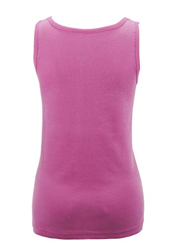 Ladies Plain Cotton Wide Strap Vest Top Lace Trim Neck Design Cami Tank Camisole (UK, Numeric, 10, 12, Regular, Regular, Pink)