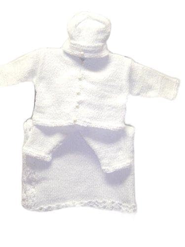 Knitted White Cotton Cardigan,pant, Hat Set and Matching Large Blanket