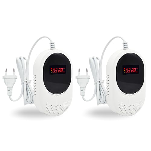 Kohlenmonoxid & Gasmelder Steckdose – CO Alarm erkennt Methan, Erdgas & Propan, mit LCD Display & 85dB Warnton, EN50291 & EN50194 Zertifiziert, zuverlässiger Gasdetektor für Zuhause (2 Stück)