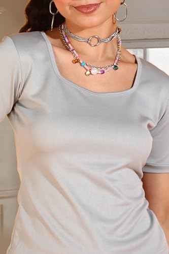 Image of POPWINGS Casual Solid Square-Neck Short Sleeves Tops for Women || Stylish Western Summer Wear Top for Women || Trendy Women Tops for Regular Wear