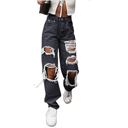 Womens High Waisted Baggy Ripped Jeans Boyfriend Fashion Large Denim Baggy Blue Jeans for Girls