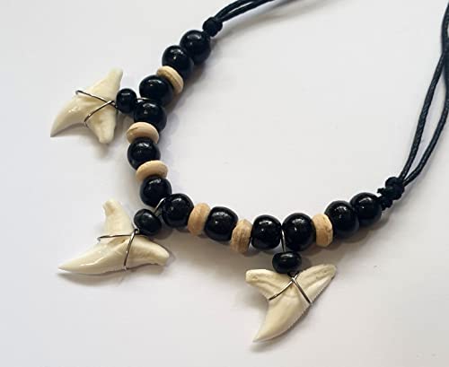 3! Genuine Mako Shark Tooth Necklace For Men Women Boy Girl With Wooden Beads And Adjustable Waxed Cord Handmade Surfer Tribal Jewelry Ga377 #TOP7