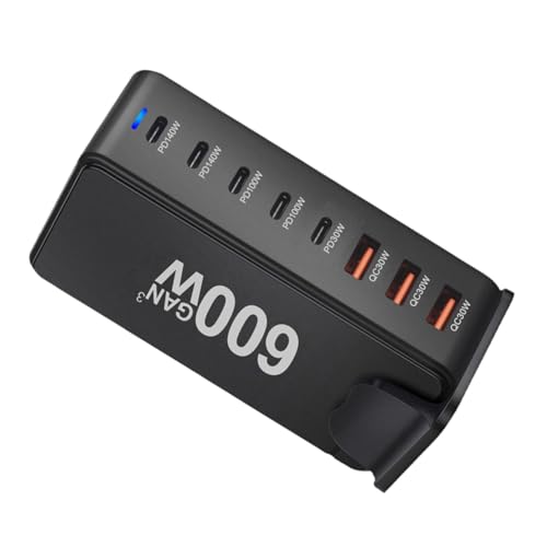 Carga Rápida 600W con Base GAN de 8 Puertos USB Tipo C para PC y Smartphone 7