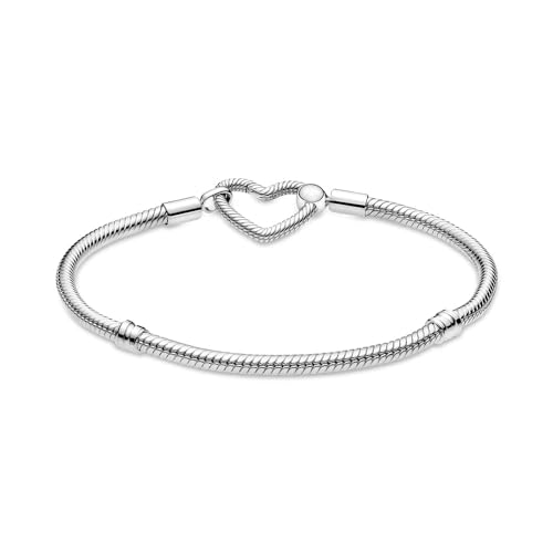 Pandora Moments Women's Sterling Silver Heart Closure Snake Chain Bracelet