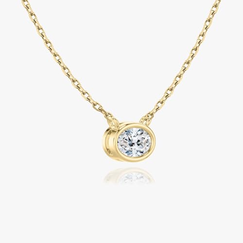 The Diamond Deal IGI Certified 1.00 to 3.00 Carat Sideways East-to-West Oval, Pear, Marquise or Emerald Shape Lab-Grown Diamond Pendant Necklace In Bezel Setting in 14k Yellow, White or Rose Gold With2