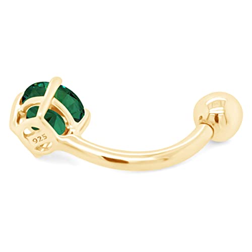 Affy Round Shape Simulated Emerald Body Piercing Belly Button Ring In 14K Yellow Gold Over Sterling Silver #TOP3