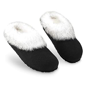 DUNLOP Ladies Slippers, Fluffy Slippers Women Faux Fur, House Shoes Indoor Outdoor