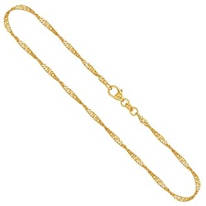 Gouden ketting 333, 375 of 585 voor dames/kinderen van origineel geelgoud, breedte 2.2 mm, Singapore-keten 8, 9 of 14 k, Karabijnsluiting met stempel, lengte 34-90 cm