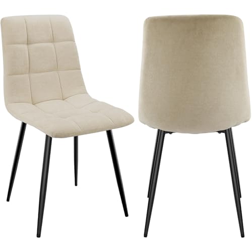 Image of JIJIAN Set of 2 Linen Upholstered Dining Chairs, Checkerboard, Beige
