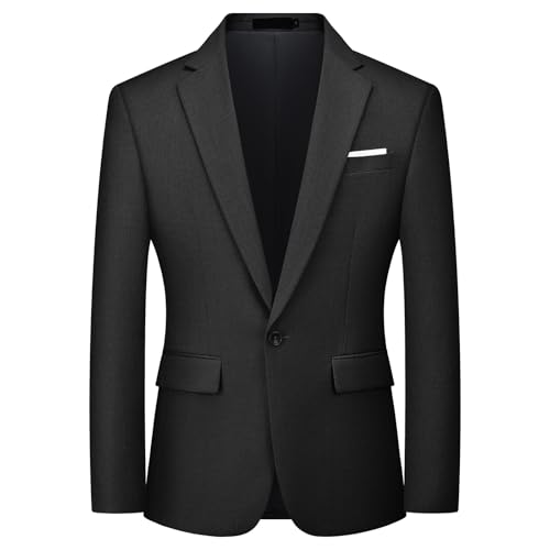 Autsel Mens Blazer Smart Casual Slim Fit One Button Formal Business Suit Jacket Wedding Tuxedo Jackets Black XXL