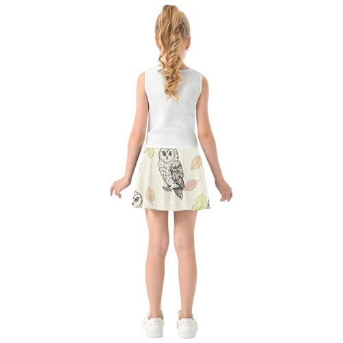 Girls' Shorts Athletic Skorts Owls Pastel Colored Leaves Cream Tennis Skirts for Kids Cartoon Pleated Skort 3t4