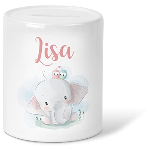 Personalisiertes Sparschwein Mit Namen - Elefant Motiv Als Geldgeschenk Für Kinder