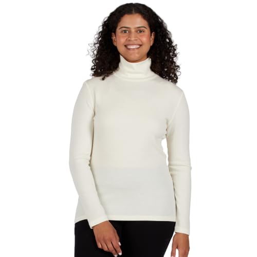 Image of 100% Merino Wool Womens Long Sleeve Midweight Turtleneck - Warm Sweater - Fold-Over Turtleneck