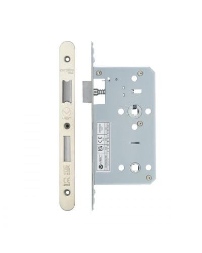 Image of Kooples Hardware DIN Bathroom Lock 2-Piece 78mm Centres, 60mm Backset Internal Privacy Mortice for Lever Handle & Thumbturn Furniture (Satin Stainless)