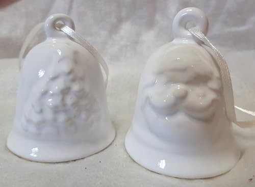 Set 2 Campanelle Natalizie in Ceramica Bianca, Decorative, Ornamenti a Forma di Campana per Interni, Stile Classico