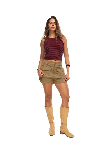 HiMONE Utility Cargo Skort for Women High Rise Mini Skirt Shorts with Functional Pockets Trendy Casual Outfit(Khaki-XL) — view 5