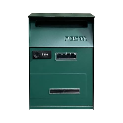 LJTHUU Cassetta Postale con Serratura a Parete, Grande capacità, per Esterni, Doppia Porta di Consegna, Finestra visiva, 9 x 4 x 13 Pollici (Verde)