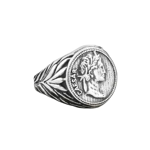 New 2026 Fashion Vintage Stainless Steel Roman Gaius Julius Caesar Head Ring Silver/Gold Color Coin Jules Rings Biker Male Jewelry Accessories Creative Gift