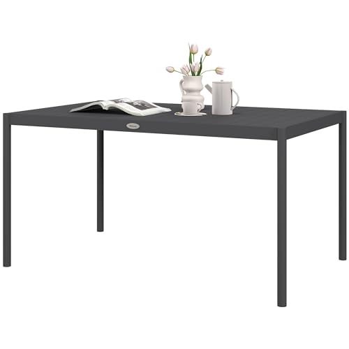 Outsunny Table de Jardin rectangulaire pour 6 Personnes en Aluminium Plateau à Lattes Table de Salle à Manger extérieur dim. 145L x 90l x 74H cm Gris