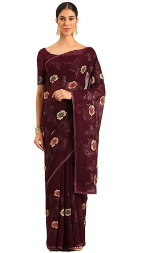 Image of Panzora Women's Chiffon Embroiderd Saree With Blouse Piece