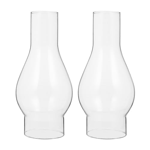 NUOBESTY 2Pcs Clear Glass Oil Lamp Chimneys – Handblown Kerosene Lampshade Replacements for Vintage Oil Lanterns & Hurricane Lamps