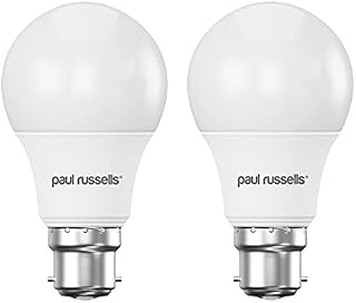 paul russells LED GLS Light Bulbs Bayonet Cap, BC, 40w Bulbs Equivalent, 6W 470LM LED Bulbs, 6500K Daylight, Classic Frosted A60 Standard B22D, Energy Saving Globe Lamp Bulbs, Pack of 2