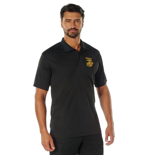 Polo USMC Rothco respirant et anti-humidité noir avec broderie tactique EGA
