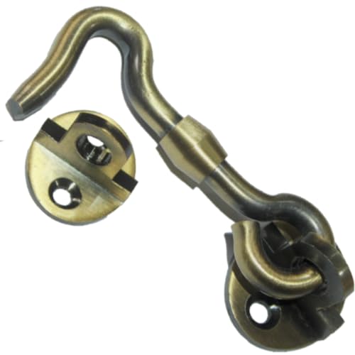 Image of RISEOM Brass Gate Hook and Eye /Window Hook for Double Doors Gates /Windows (Heavy Oval Eye) (Antique-2.5 inch, Pack of 4)