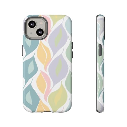 Coque rigide mate motif feuille pastel bleu compatible iPhone 14 protection design