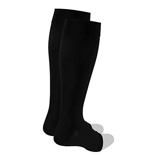 Image of Truform 15-20 mmHg Compression Stockings for Men and Women, Knee High Length, Open Toe, Black, X-Large (Pack of 2)