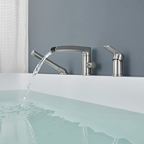 Robinet de baignoire romaine cascade avec douchette à main nickel - 5
