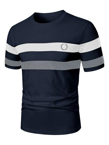 Image of RoseSeek Men's Color Block Short Sleeve Tee Shirts Casual Crewneck T Shirt Trendy Summer Tops