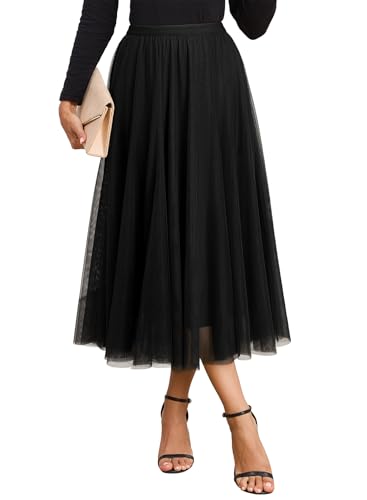 Happy Sailed Black Skirt for Women Elastic High Waisted A-Line