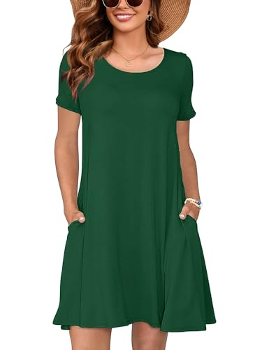 Image of Heymoments Women's Short Sleeve Crewneck Sundress Summer Casual A-Line Beach Dress with Pockets S-2XL
