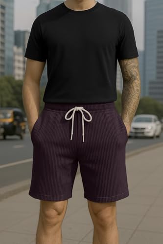 Image of Vogaan Men's Casual Slim Fit Shorts | Stylish Above Knee Shorts with Elastic Waist & Side Pockets Summer Wear for Gym Lounge Travel & Outdoor