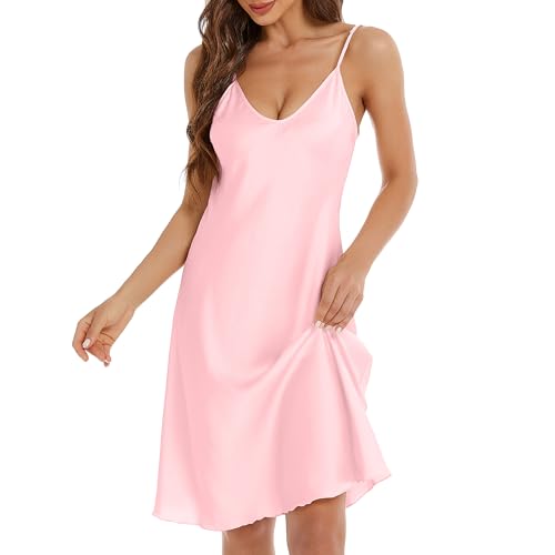Xuepelit Camisón de Satén Damas Largo Camisón Mujer Blanco Camisones Satén Saten Sexys Mujer de Saten Camisones de Mujer con Correas Ajustables