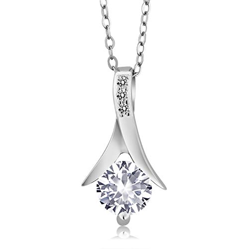 Gem Stone King 925 Sterling Silver White Created Sapphire And White Diamond Pendant Earrings Set For Women (3.65 Cttw, With 18 Inch Silver Chain) #TOP2