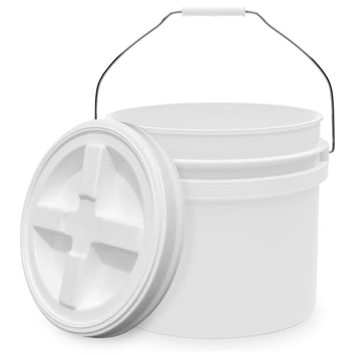 3.5-Gallon White Bucket Pail with Gamma Seal Screw on Airtight Lid, Heavy-Duty 90MIL Extra Durable, Food Grade, Metal Handles with Plastic Grip for Easy Carrying, Easy Stack &amp; Store, BPA Free - 1 Pack