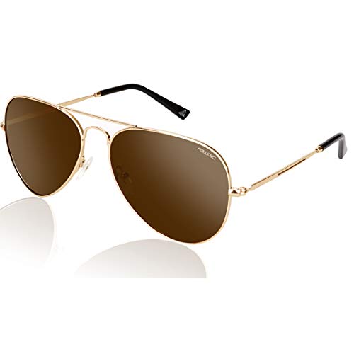 fawova Gafas Aviador Hombre Polarizadas Marron, Gafas Sol Hombre Polarizads Montura de Metal Oro, UV400,Cat.3,58mm Cover