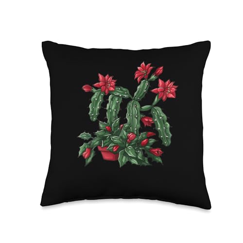 Christmas Cactus With Flowers Throw Pillow -  Christmas Cactus Schlumbergera Cacti Plants, 8CWTVJ6NPF4US_16X16