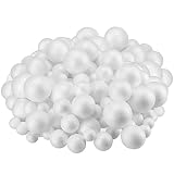 SINJEUN 175 Pcs Boules En Mousse Blanches, 5 Tailles Boules d'Artisanat En Polystyrène, Boules De Mousse 2,5 Cm / 3cm / 4cm / 5cm / 6 Cm