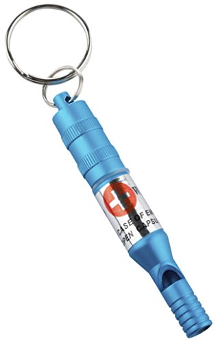 Preisvergleich Produktbild munkees Schlüsselanhänger Notfallpfeife mit sehr schrillem Ton aus Aluminium, wasserdichte Kapsel, Notfallinfos, Blau, 33856