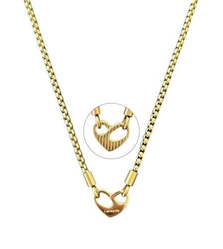 Stainless Steel 18K Gold Plated Love Necklace I am worthy Gold Pendant Necklace Double Sided Wearable Love Thick Chain Necklace Valentine's Day Jewelry
