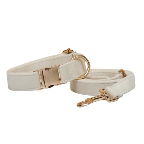 Collare per cani con fibbia in metallo regolabile per animali domestici, in velluto, diverse misure, per cani di piccola taglia media e grande, con cordoncino, bianco off-white A,S