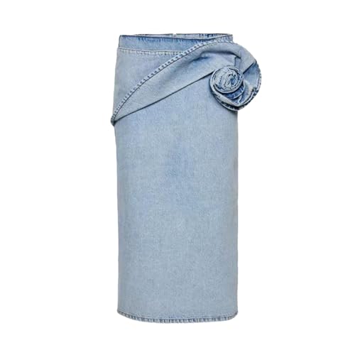 Women's 3D Floral High Waist Denim Pencil Skirt Casual Bodycon Ruffled Wrap Party Jean Midi Skirt