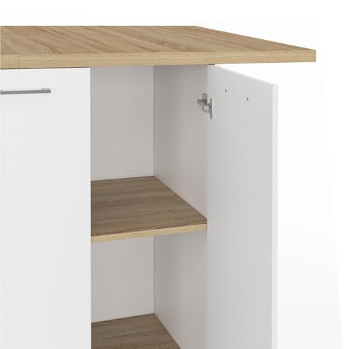Miniatura 7 de Idmarket Ilot Central Bao 140 Cm 4 Personas Madera Blanca Con Superficie De Trabajo En Forma De Haya